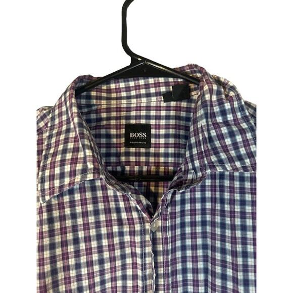 Hugo Boss Purple Multi Plaid Collared Long Sleeve Button Down Shirt Men Sz L - Picture 4 of 8